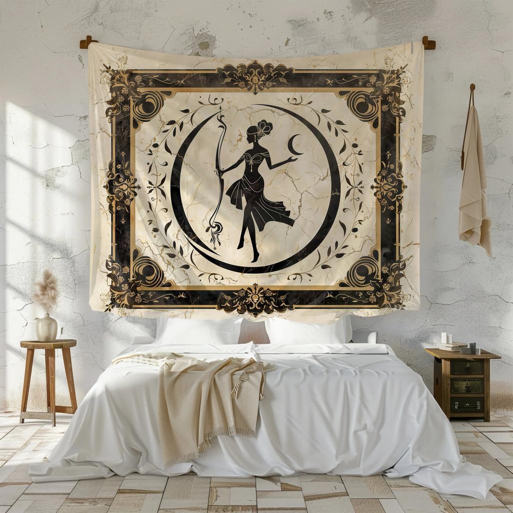 VIKAMA Retro Marble Pattern Moon God Tapestry Ancient Greek Hunting Background Cloth Restoration Ancient Style Room Decoration