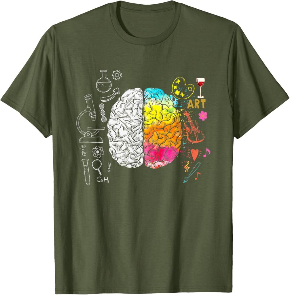 Art Versus Science Brain Split Colorful Graphic Tee Shirt Men Women Student Teacher Casual T-Shirt