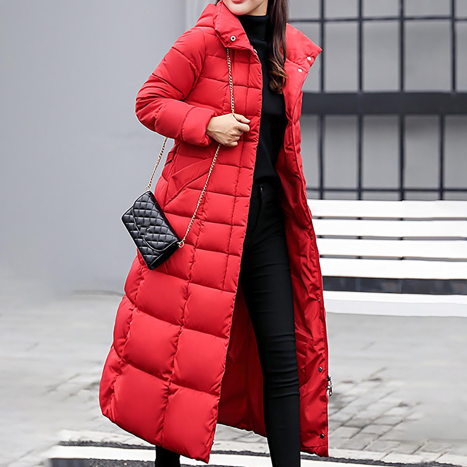 

Женская теплая однобортная хлопковая куртка больших размеров с капюшоном средней длины, тонкий кардиган, пальто M красный