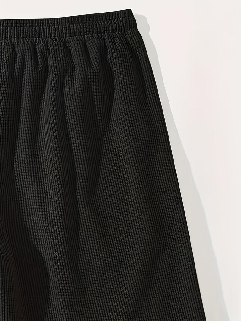 Men's Textured Casual Shorts with Drawstring Waist, Lightweight Polyester Fabric, Pockets for Casual Wear, Beach or Outdoor Activities