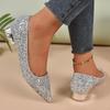 Silver Low Heels Pumps Women Shiny Sequins Pointed Toe Party Shoes Woman Plus Size Simple Thick Heeled Ladies Shoes
