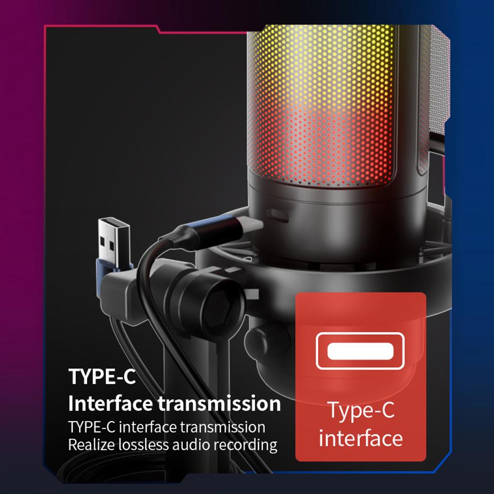 USB RGB Microphone Computer Mic Kit with Tripod Realtime Monitoring Plug & Play One Key to Mute