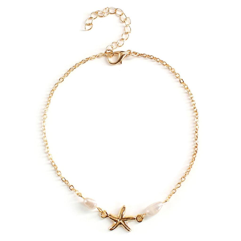 Minimalist Beach Pearl Starfish Tassel Anklet - European & American Style