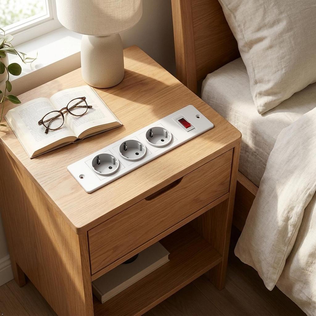 Furniture Embedded Power Socket 3 AC Ports With Reset Power Switch Recessed Power Strip For Desk Counter Cabinet Installation
