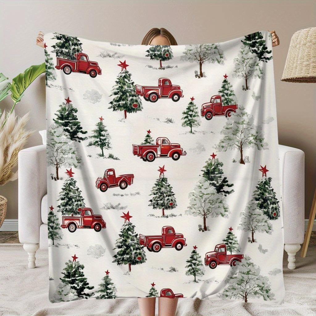 White Gold Christmas Deer Throw Blanket, Elegant Festive Home Decor