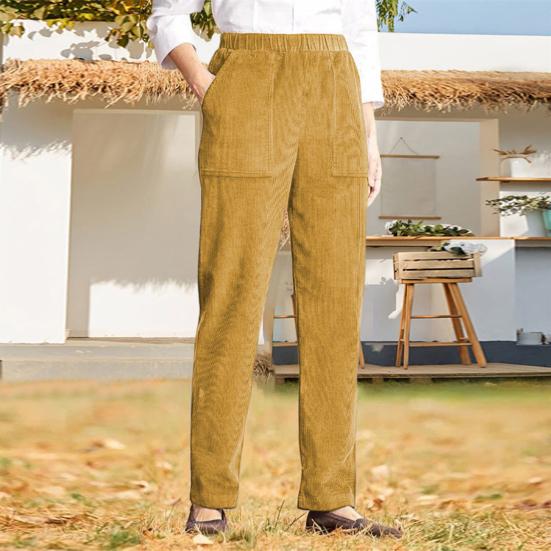 Women Pants Elastic Mid-rise Casual Wide Leg Trousers with Pockets Solid Color Loose Fit Lounge Pants Daily Wear