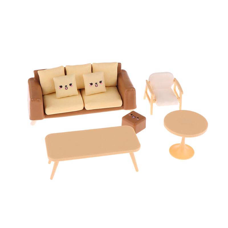 1/12 Dollhouse Mini Çay Masası Sandalye Kanepe Modeli Dollhouse Oturma Odası Dekorasyonu Bebek Evi Mobilya Aksesuarları