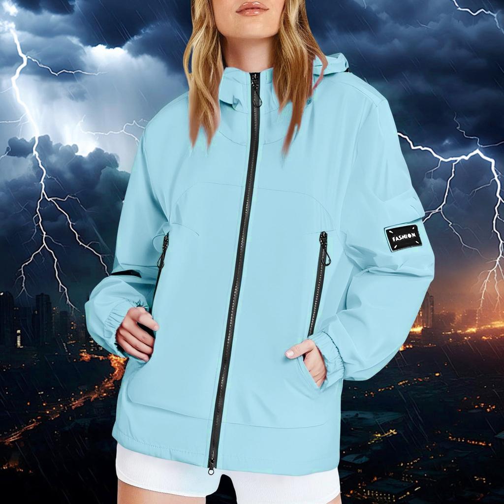 Women's Solid Color Long Sleeved Hooded Outdoor Suit Windproof And Waterproof Thin Jacket