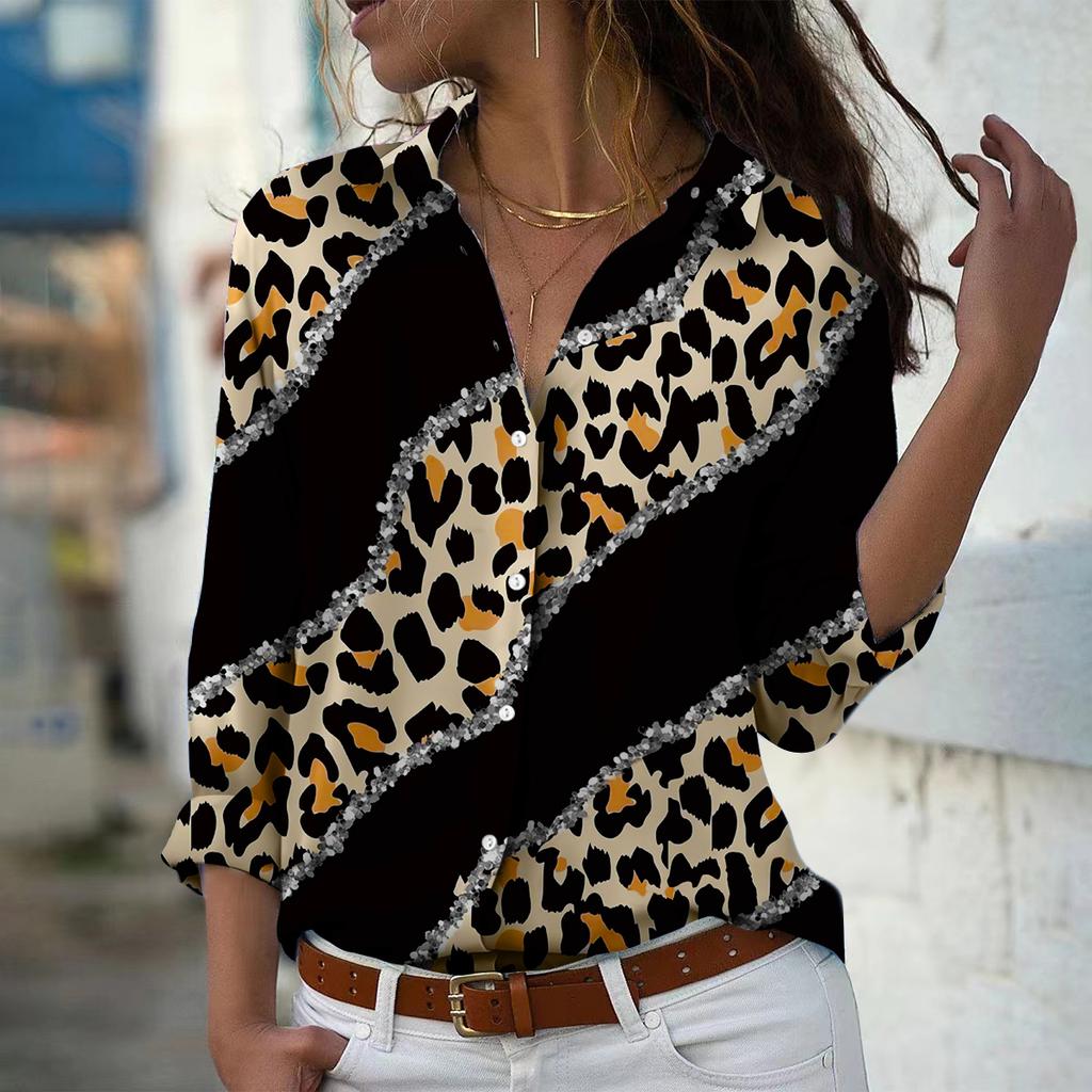 Speckle Print Women Blouse Spring Autumn Femme Office Lady Button Up Turn Down Collar Shirts