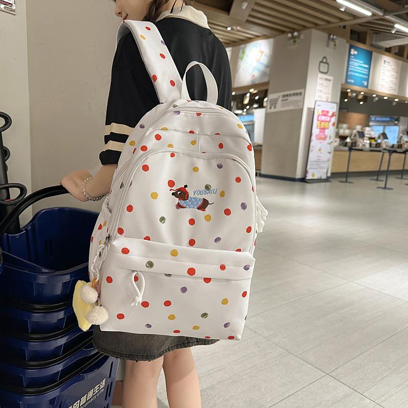 Puppy Dot Print Backpack Junior High School Student Lightweight Schoolbag Girls Large Capacity Backpack