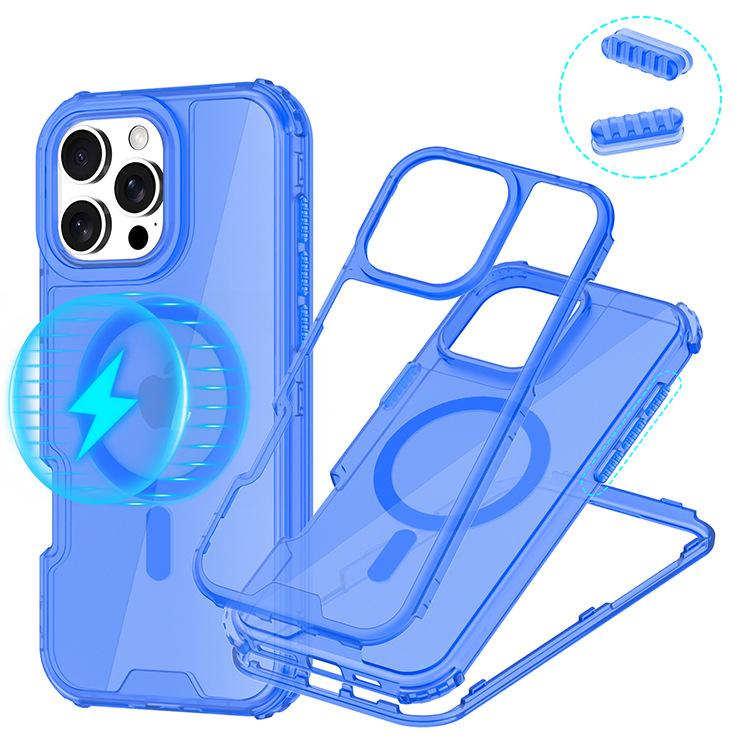 

For IP16promax Transparent Second Generation Magnetic Colorful Three-in-one PC+TPU Independent Button Mobile Phone Case Anti-slip For iPhone 16 pro max