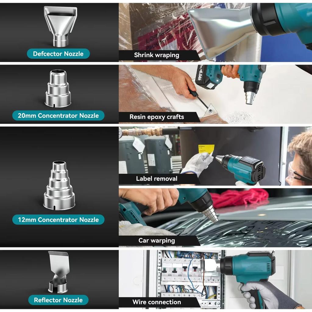 18V Heat Gun No Battery Shrink Wrapping Tool Hot Air Gun Air Dryer Soldering Thermal Blower with LED Display Hand Tool