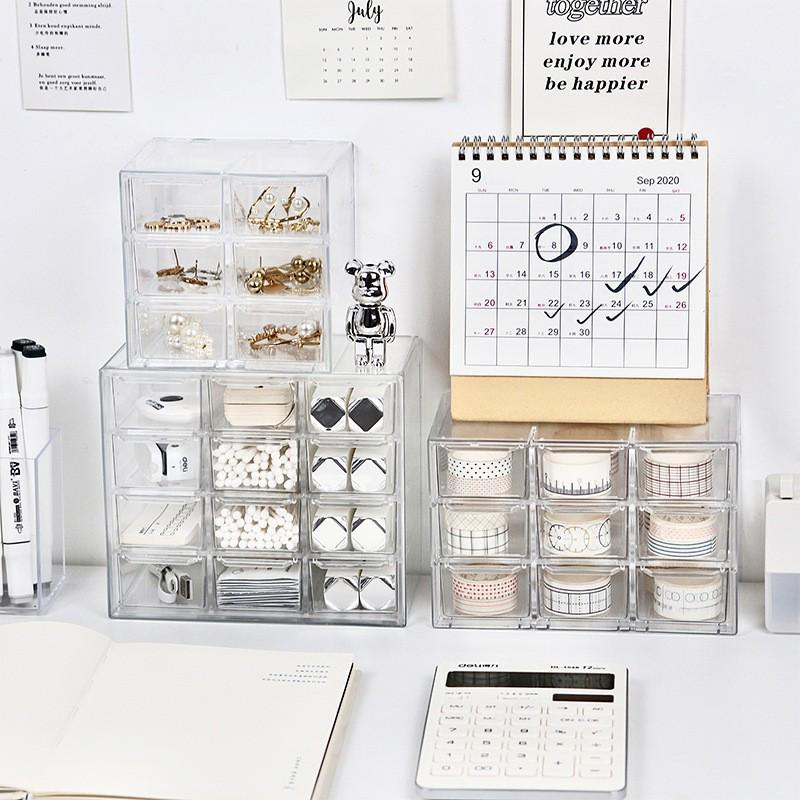 Clear Multi-Grid Jewelry and Eyewear Organizer with Dustproof Drawers