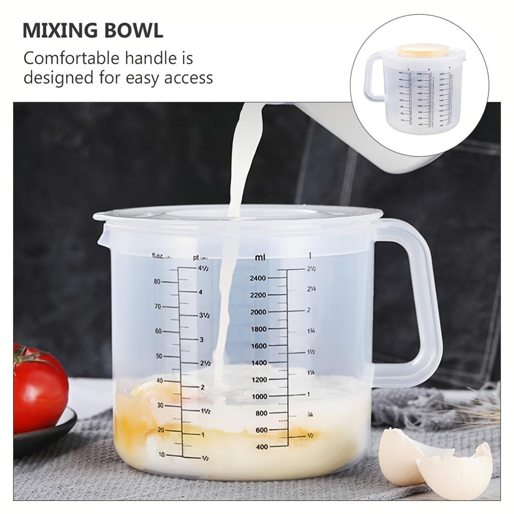 1Pc 2.5L Large Capacity Baking Measuring Cup Scale Kitchen Mixing Bowl with Lid Transparent Plastic Mixing Cup for Home Tools