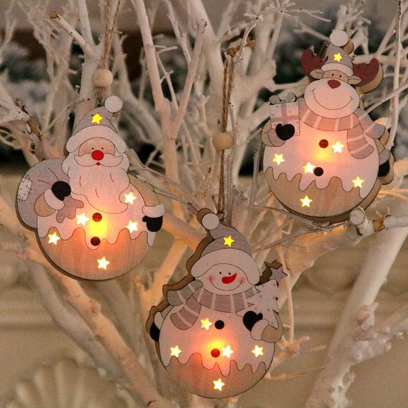 Christmas Decorations Christmas Wood Glow Pendant Santa Tree Pendant