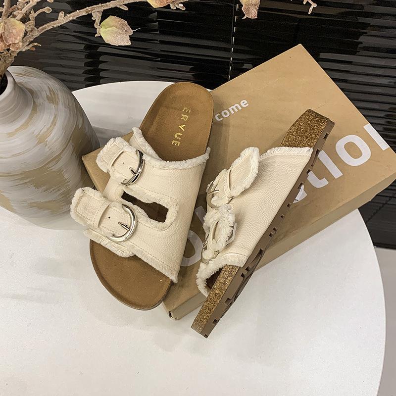 2025 Summer New Fashion Denim Belt Buckle Thick Sole Outer Wear Flat Beach Cool Slippers Women's Shoes