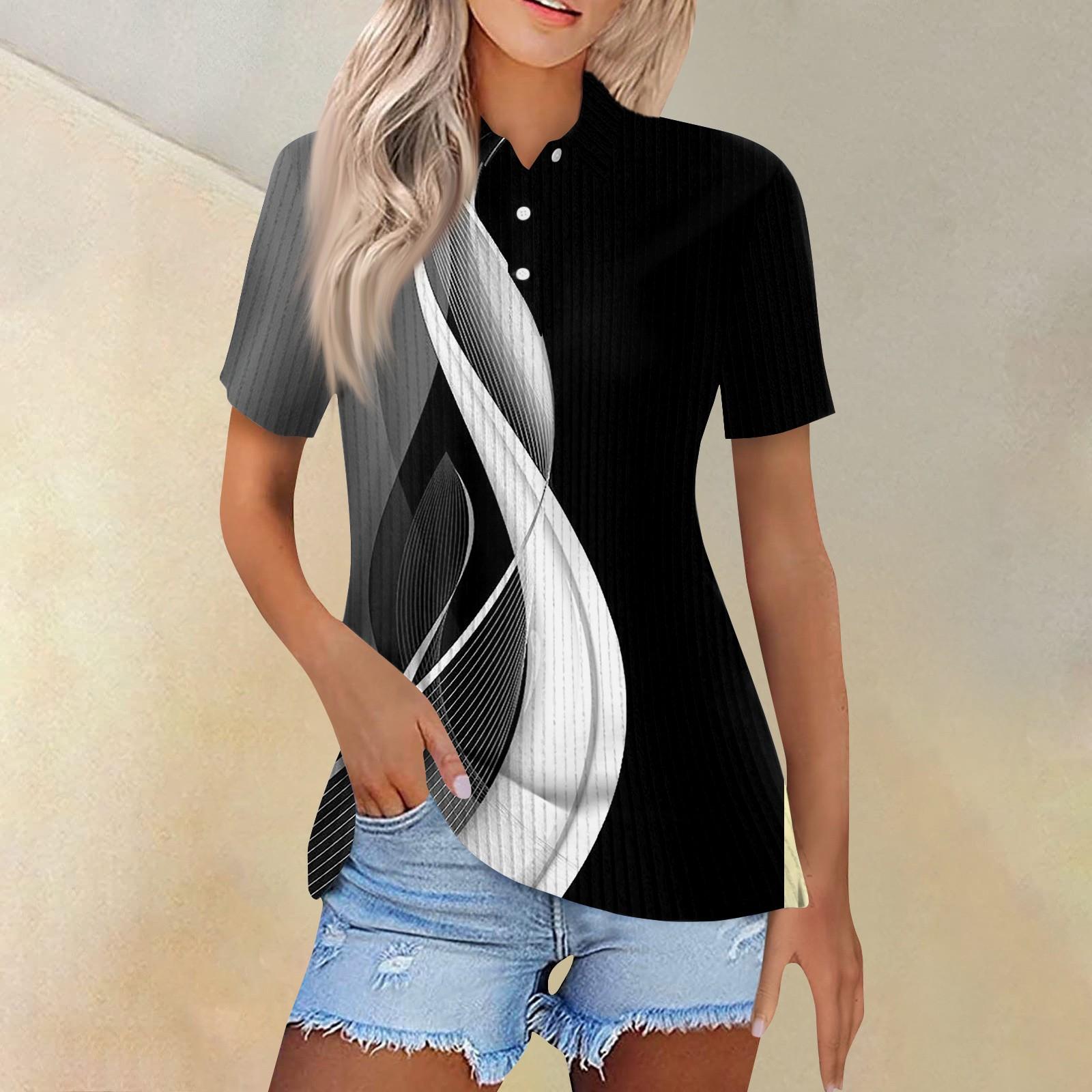 

Жіноча модна повсякденна сорочка з коротким рукавом і принтом, жіночі топи на ґудзиках L чорний