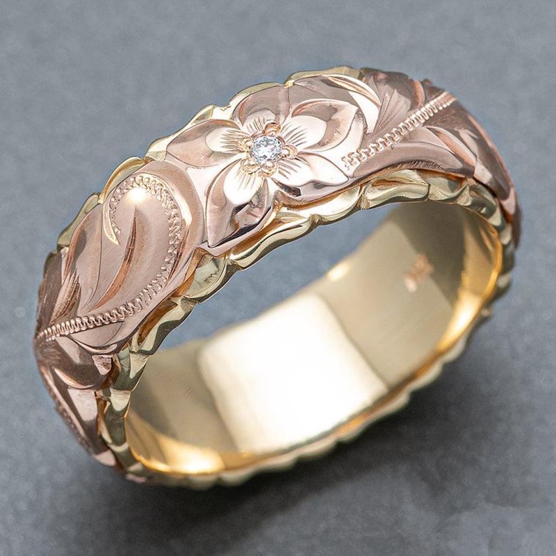 Metal CopperColor Caved Pattern Women Thin Rings Temperament Wedding Bands Accessories Fashion Versatile Jewelry