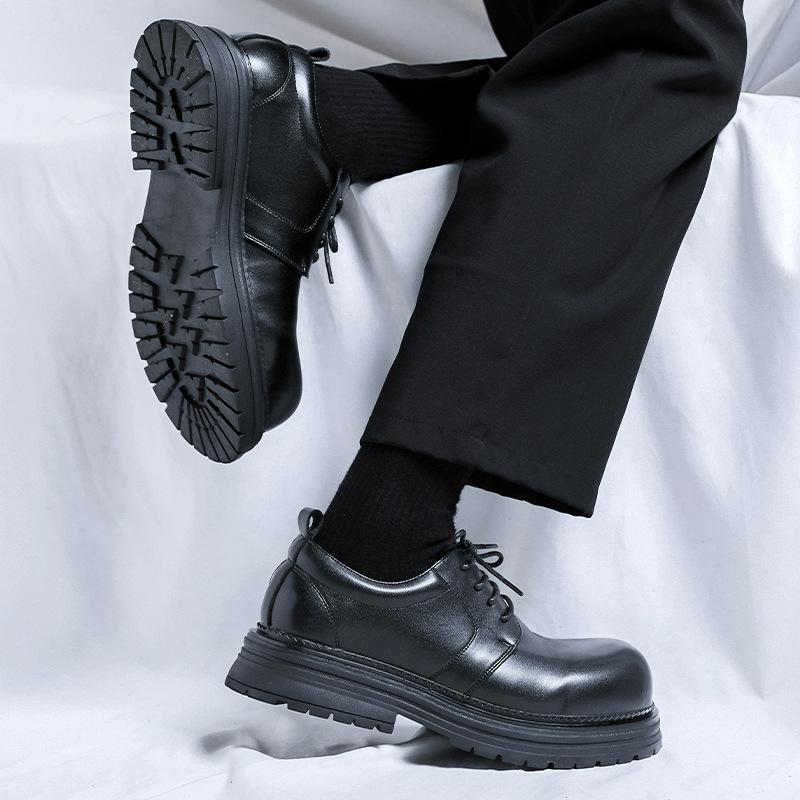 Lace-up niche high street ins big head derby shoes men's high-end thick sole heightening commuter round head 2232-R