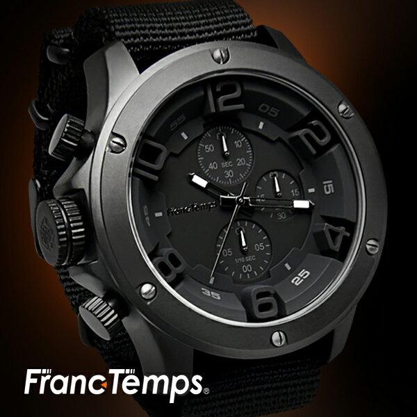 Mens wristwatch FrancTemps GAVARNIE Chronograph 53mm rubber belt NATO waterproof brand