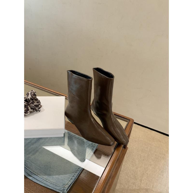 

Popular Small Boots Femininity 2025 Design Sense Square Head Martin Boots Thin Heel Skinny Boots Small Heel Boots 39 коричневый