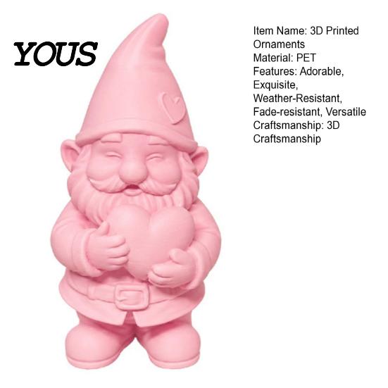 Romantic Home Decor 3D Printed Garden Gnome Statue Holding Heart, Cute Pink Figurine, Weather-Resistant Indoor Stable Tabletop Ornament