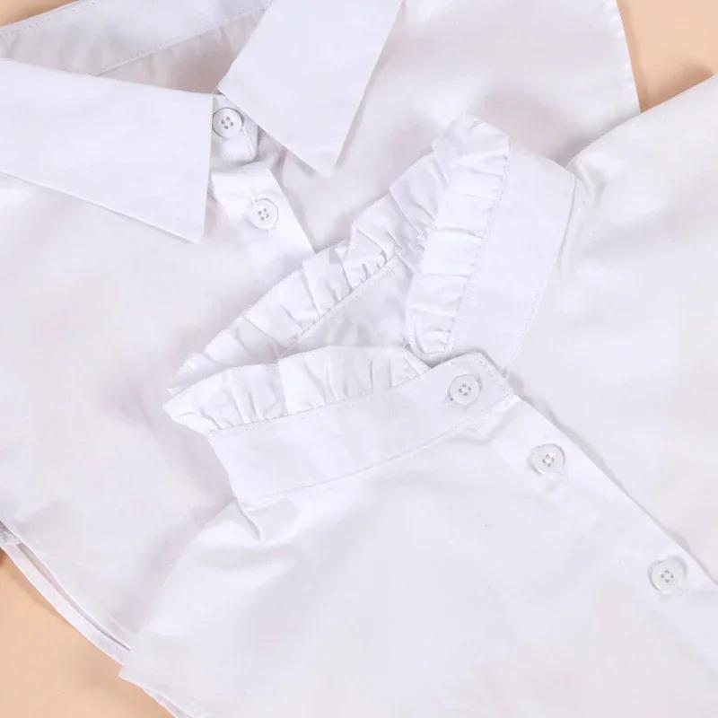Damen Frühling Herbst Baumwolle Weiß Vertikal Kleiner Umlegekragen Vielseitiges Hemd Pullover Mode Falschkragen Kleidung Accessoires