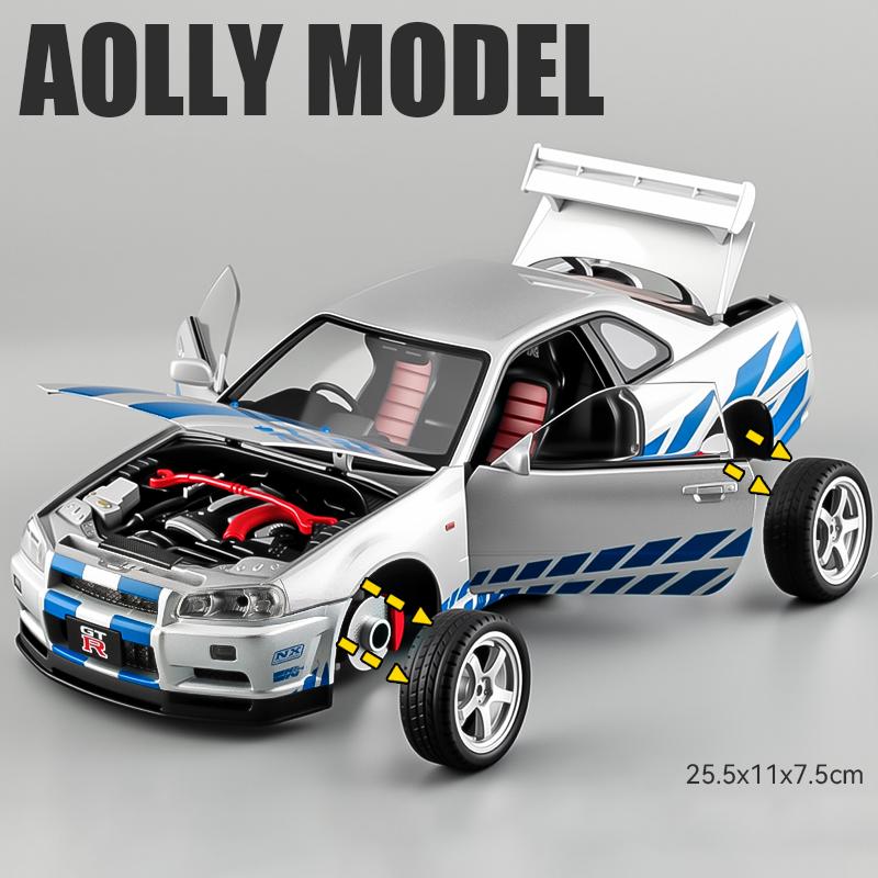 ABE4 1:18 Nissan GTR R34 Skyline S15 LBWK Alloy Car Model Sound and Light Pull Back Children's Toy Car Collectibles Birthday Gift Toy