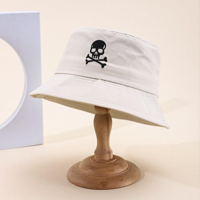 Summer Solid Bucket Hat For Women Embroidery Skull Breathable Foldable Sunshade Outdoor Students Best Matched Fisherman Cap Gift