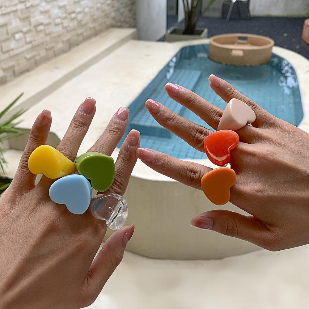 Temperament Harz Geometrischer Ring Einfachheit Ring Neuer Pfirsichherzförmiger Ring
