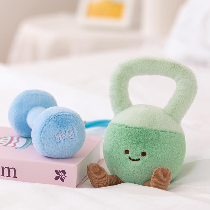 Cartoon Simulation Kettlebell Dumbbell Plush Toy Lovely Stuffed Fitness Equipment Doll Bag Pendant Kawaii Room Decor Gifts