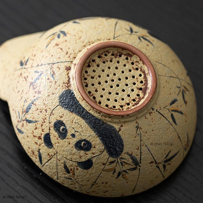 Chinese Tradition Ceramic Fair Cup Tea Strainer Panda Bamboo Leaf Teacup Tea Water Separation Tools Handmade Tea Set Accessories