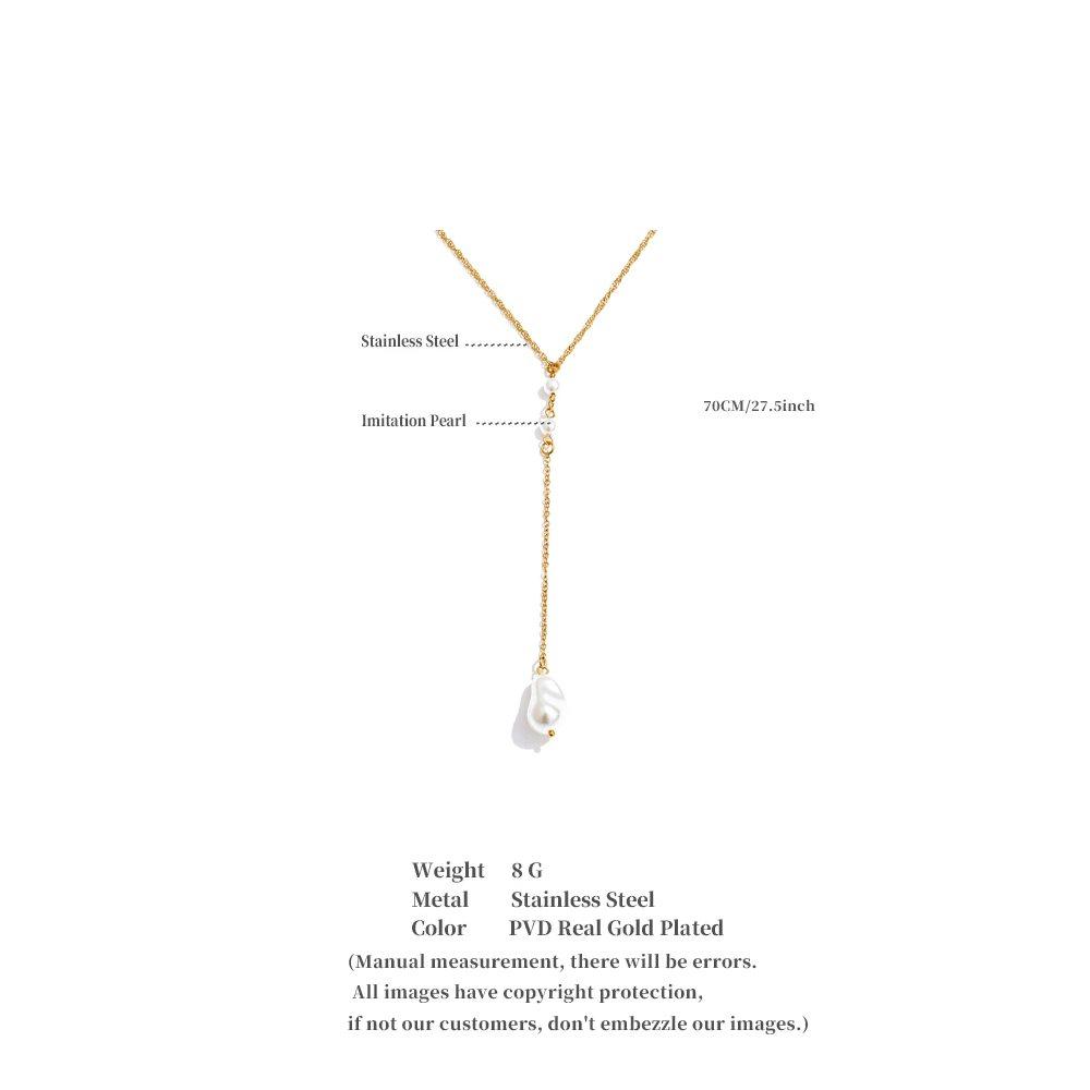 Yhpup 70cm Elegant Backless Stainless Steel Tassel Long Necklace Sexy Simulated Pearls Fascinating Distinctive Fashion Jewelry
