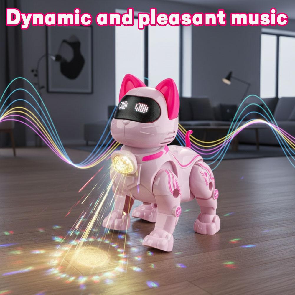 Programmable Remote Control Robot Cat for Kids Interactive Robotic Cat, RC Robot with Touch Sensing, LED Eyes, Dance