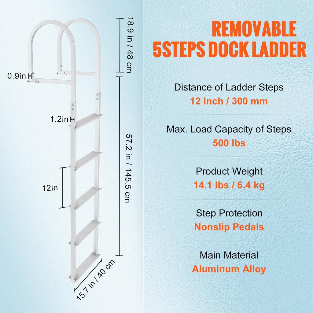 SucceBuy 3/4/5 Steps Removable Dock Ladder 350/500Lbs Load Pontoon Boat Ladder with Rubber Mat for Lake, Marine Boarding, Pool