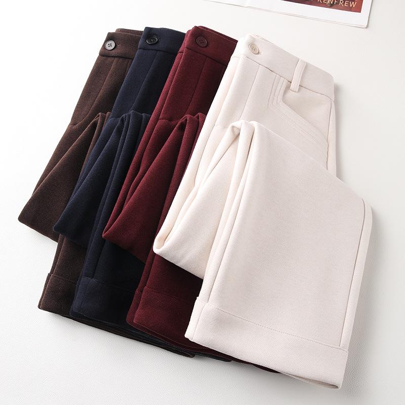 Ancola Women's Wool Wide-Leg Pants 2024 - Red Straight-Leg Cropped Trousers for Autumn/Winter