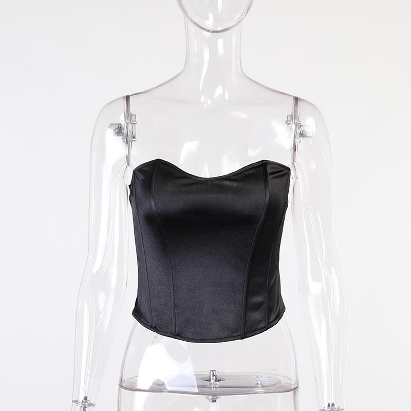 Wholesale Female Vintage Strapless Boned Corset Women Cropped Tops Strapless Ladies Top Vest Sexy Bustier Corset Top S чёрный