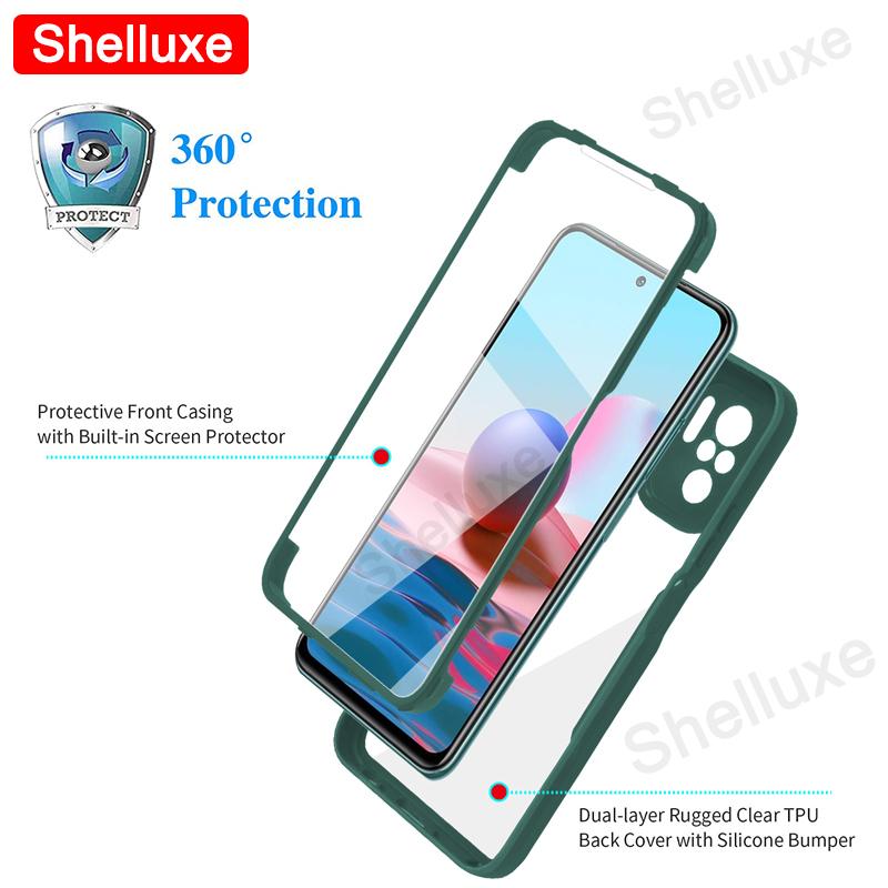 360 Viso korpuso priekinis+galinis skaidrus dėklas Shelluxe skirtas Xiaomi Redmi Note 10S 10T 10 Pro Max Note10 Note10S silikoninis dvipusis dangtelis