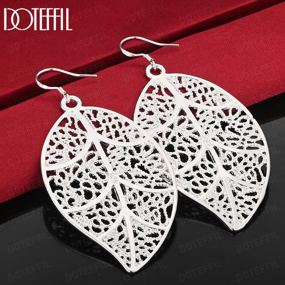 925 Sterling Silver Leaf Pendant Pierced Earrings Fashion Jewelry