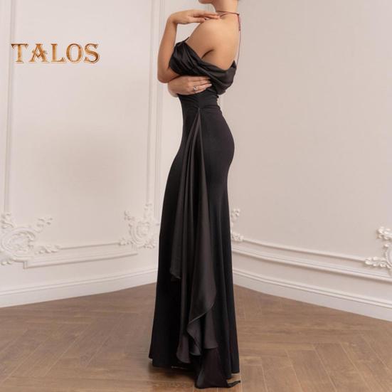 Dámské večerní šaty Šikmý výstřih od ramene Skládaný bez rukávů Šněrovací vlečka Dekor Nepravidelný design Slim Fit Plesové maxi šaty Letní šaty