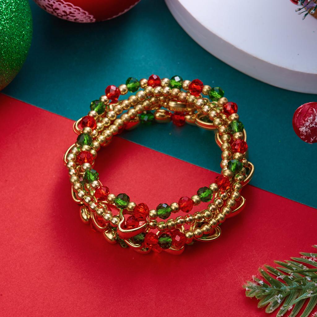 4Pcs/Set Colorful Beads Christmas Bracelet For Women Xmas Tree Santa Claus Elk Snowflake Beaded Bangle Party Jewelry