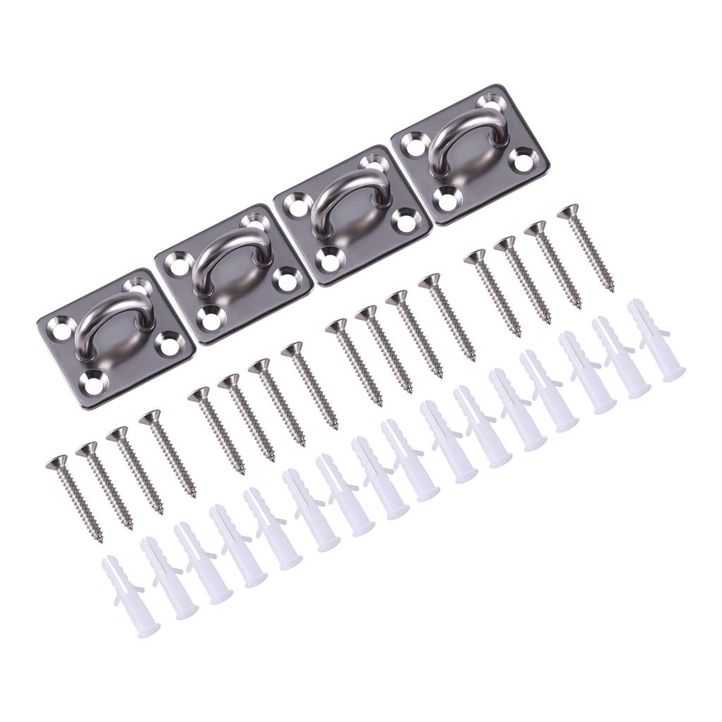4pcs 304 Stainless Steel Ceiling Hooks Pad Eye Plate U Shape Loop Screws Mount Multifunctional Wall Mount Hook Loops