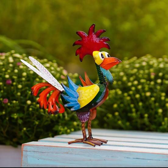Metal Rooster Yard Statue Outdoor Garden Backyard Patio Lawn Chicken Decoration