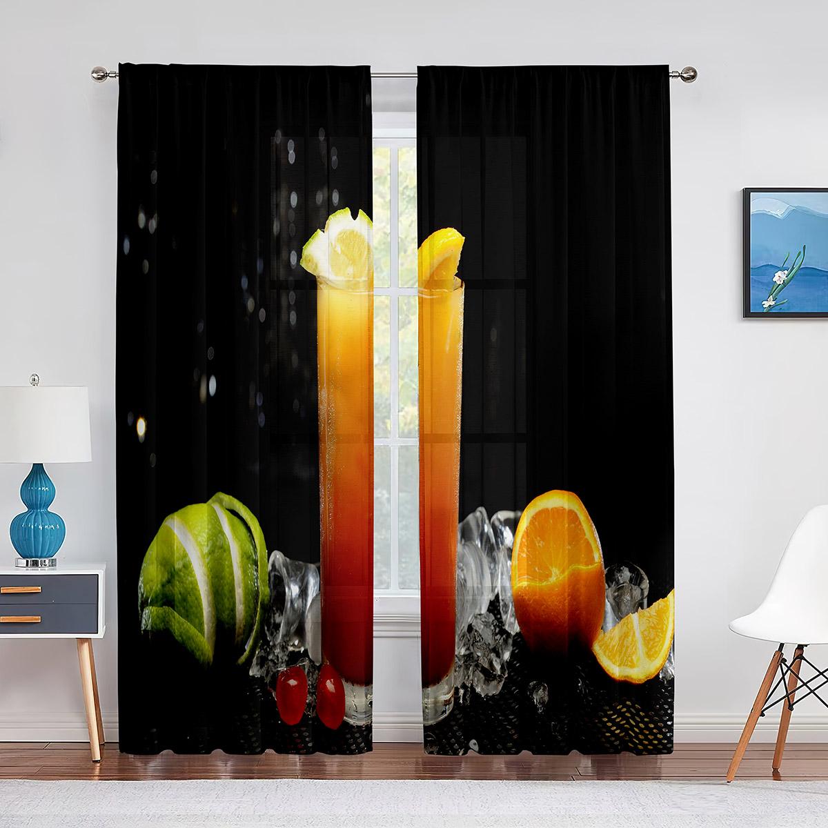 

Завтрак с кофе, круассаны, апельсиновый сок, фрукты, прозрачные шторы для гостиной, спальни, оконная вуаль, тюлевые занавески, шторы 1 PCS W100XH250cm&Grommet Top