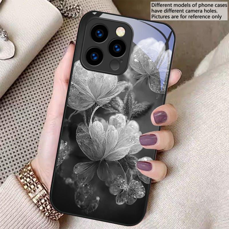 Rosa Kristallblume Für iPhone 16 E 15 14 13 Plus 12 mini 11 Pro Max XR Xs Max X 7 8 Plus 6 6S 22 Gehärtetes Glas Handyhülle