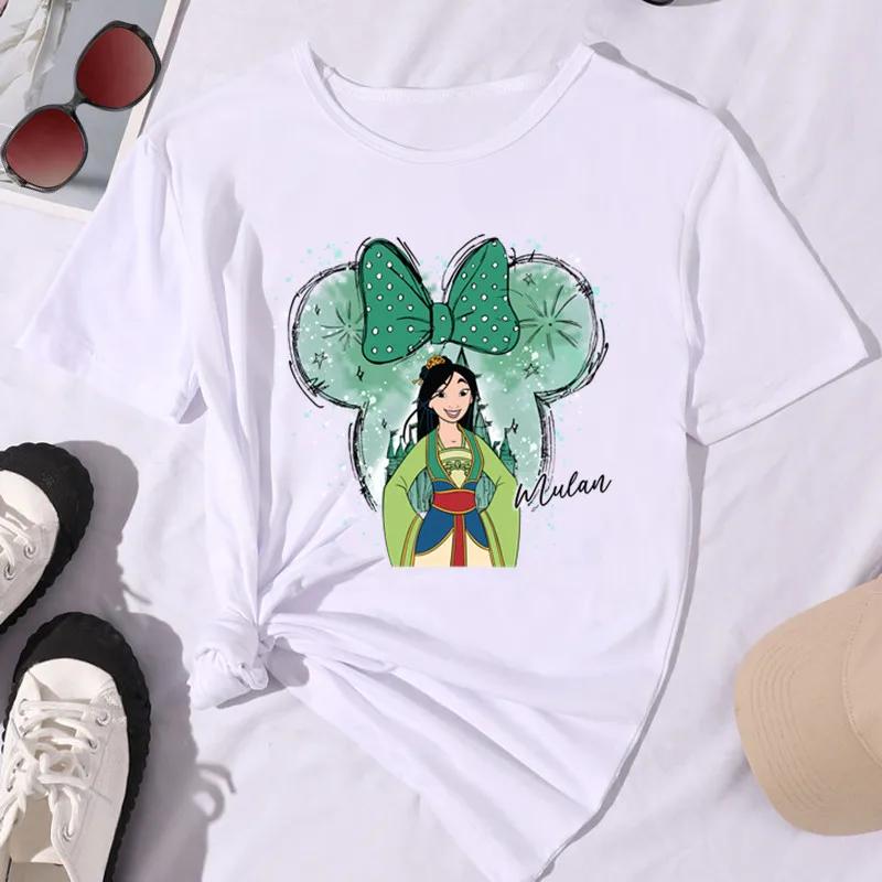 2025 New Funny Women Graphic T Shirts Kawaii Belle Disney Princess Women Clothes Summer Clothes Women Tops