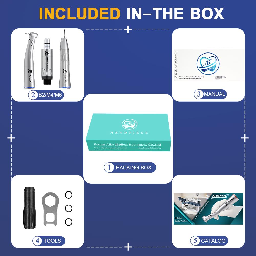 Dental Low Speed Handpiece Set AI-M205LGS-B2 Internal Water Spray With 1:1 Fiber Optical Handpiec