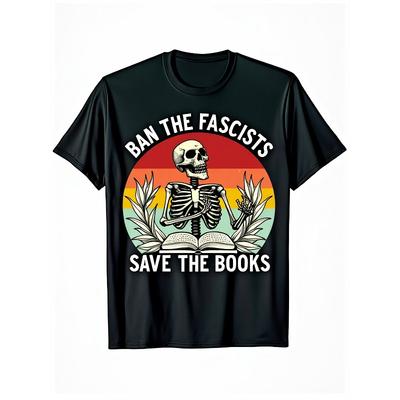 Europäische Größen Faschisten verbieten Bücher retten Vintage Grafik-T-Shirt - Starkes Statement Buchliebhaber Geschenk für Aktivismus, Fitnessstudio & Freizeitbekleidung