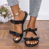 Sheepskin version~ Low-heeled flat-bottomed open-toed one-word with bow cool slippers women's summer niche beach sandals