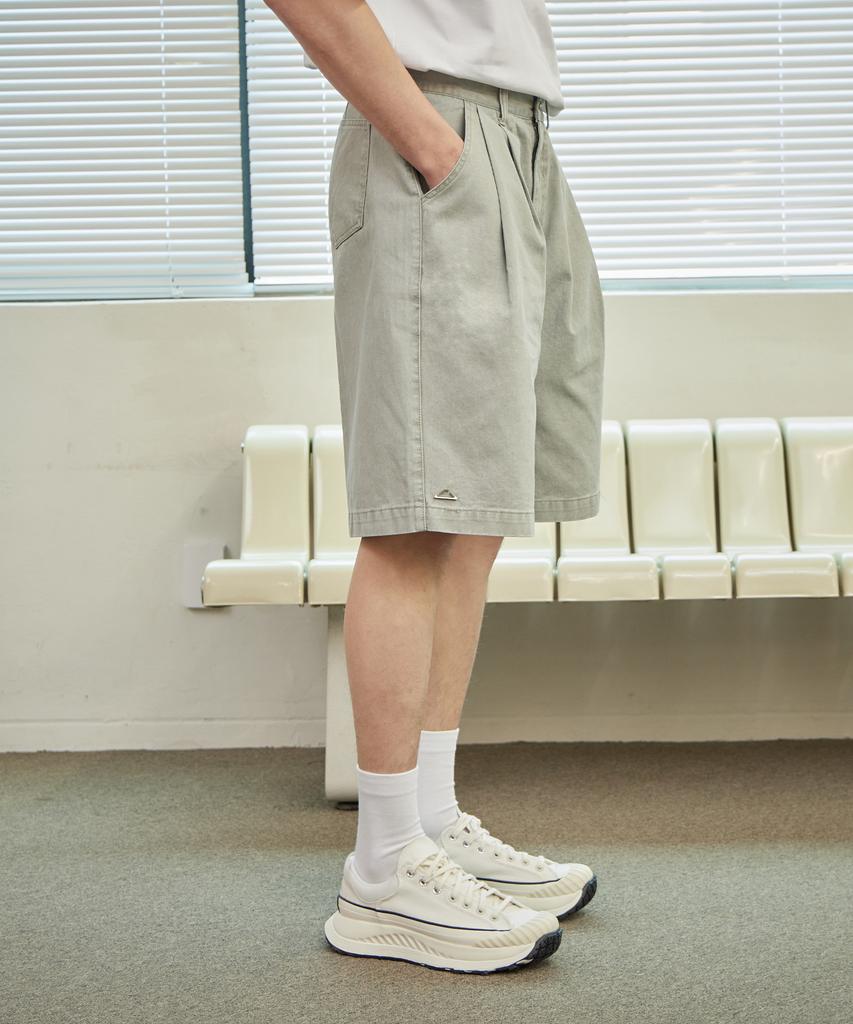 Ahidu Cation Vintage Grain Bermuda Pants_Washed Light Grey